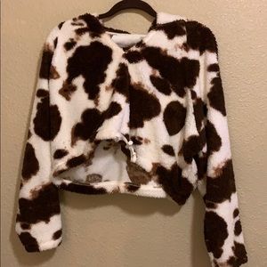 Cropped cow print urban outfitters jacket